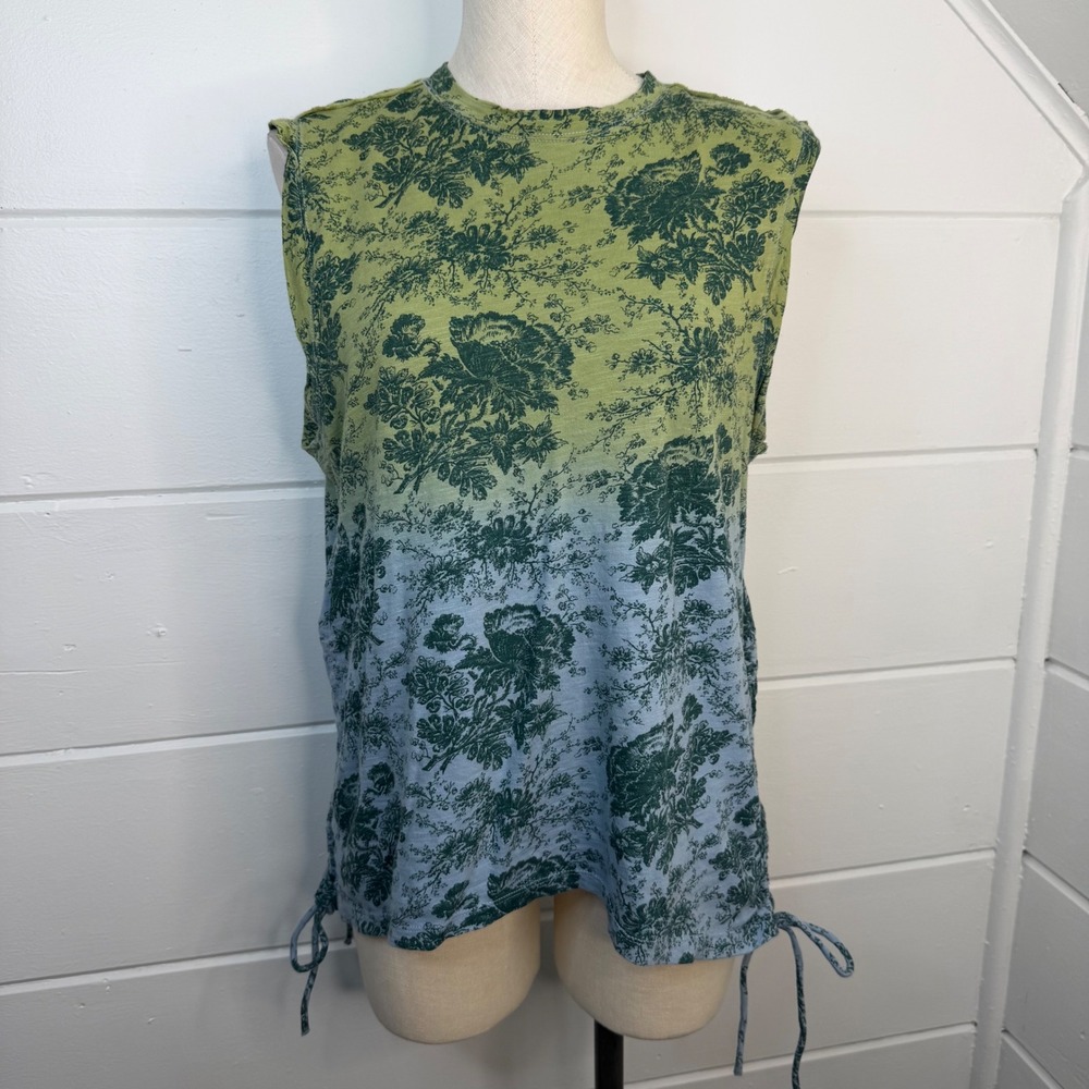 Anthropologie Pilcro Floral Tie Dye Print Cinch Drawstring Side Tank Top LARGE - Picture 2 of 12